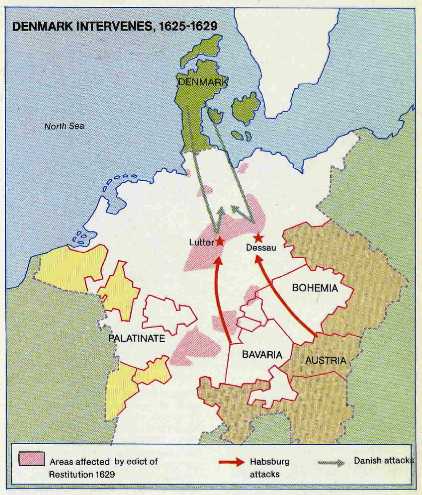 Map, Denmark Intervenes, 1625-1629