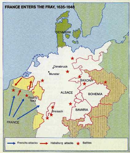 Map, France Enters the Fray 1635-1648