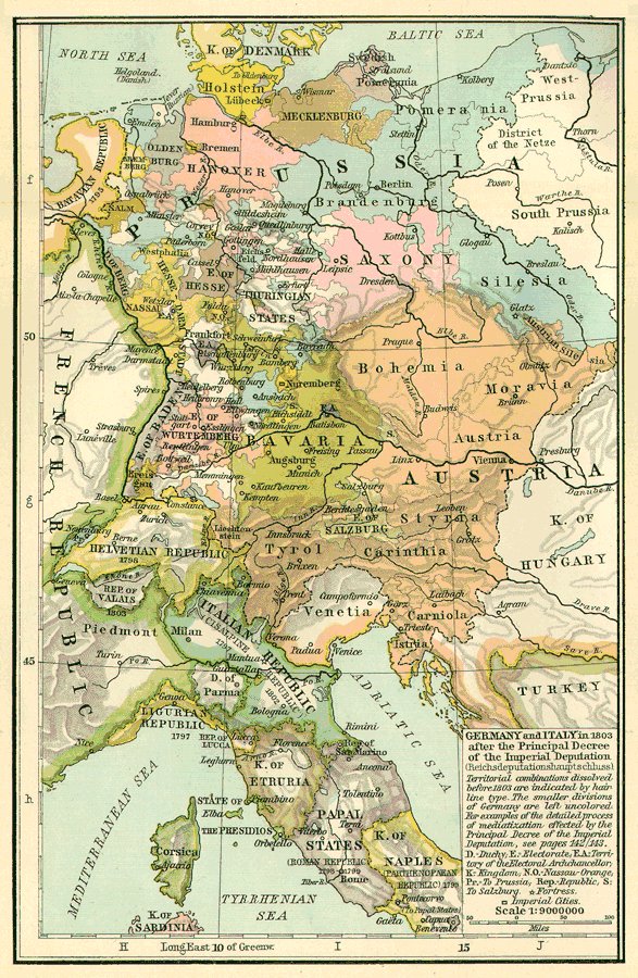 Map of Germany and Italy in 1803
