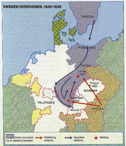 Map, Sweden Intervenes 1630-1635
